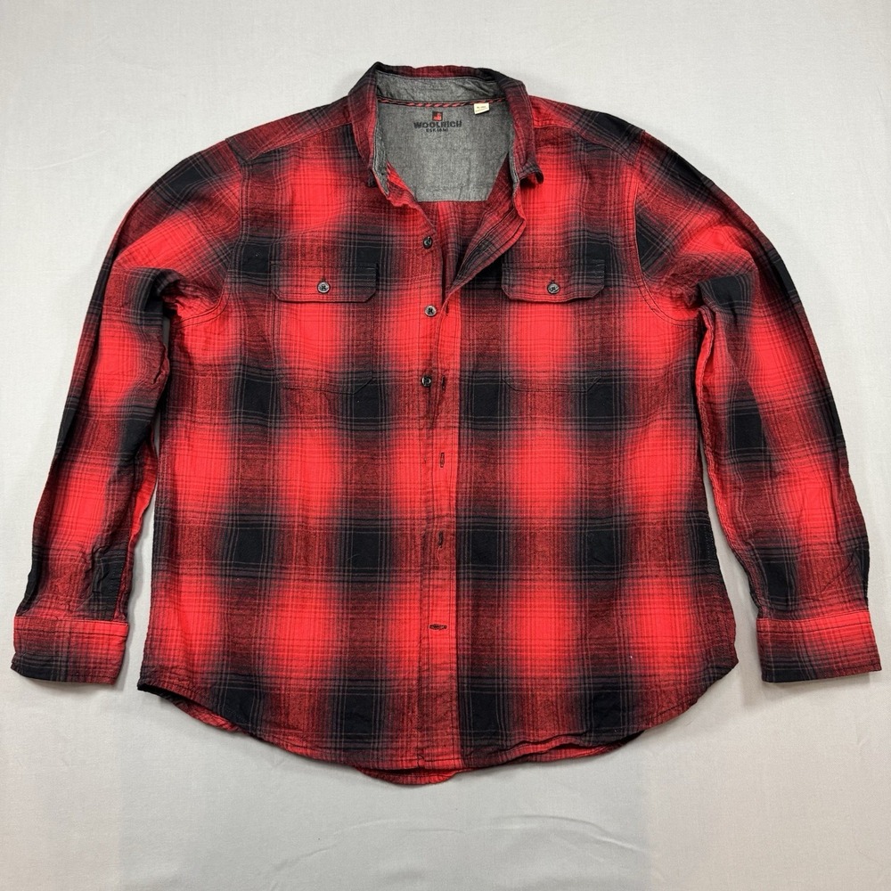 Woolrich Flannel Button‎ Shirt Mens Extra Large Red Black Plaid Long Sleeve